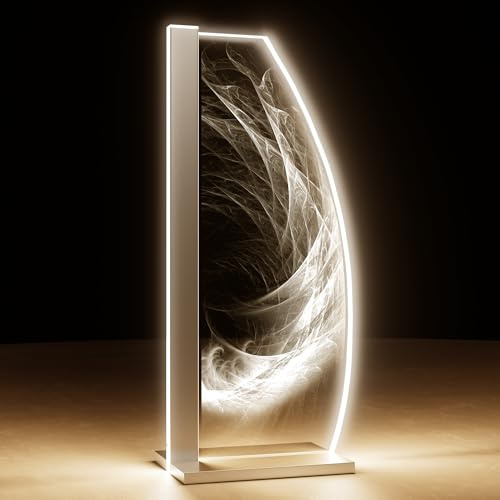 Luverre Tischlampe | LED-Leuchte | Glas-Leuchte mit Gravur für Nachttisch, Kommode, Wohnzimmer | Abstrakt, Geometrie, Kunst (Flame of Light, Segel | silber)