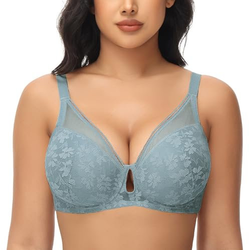 FallSweet Push Up Lace Bras for Women Underwired Padded Add one Cup Sexy Bra(Light Blue,34C)