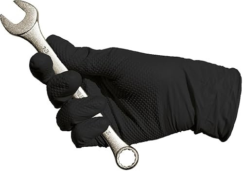 Guanti in nitrile da lavoro spessorati Confezione da 50 pezzi, NERO- TAGLIA XL, Guanto ambidestro monouso NITRILE, elevata resistenza meccanica, senza polvere, latex free, DIAMOND GRIP SKIDPROOF
