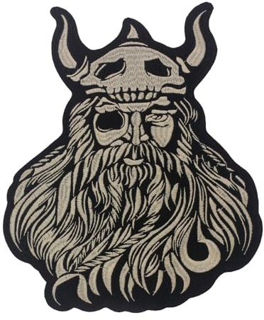 Parche de calavera malvada, calavera de cuerno, esqueleto gótico punk, guerrero Demon Slayer, parche central grande en la espalda, aplique bordado para planchar