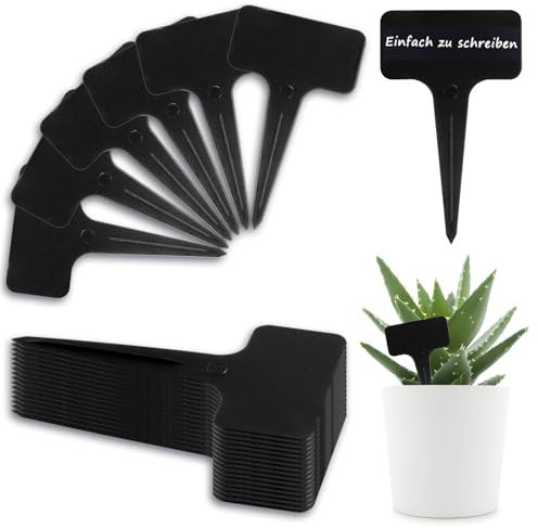KHJGDS Lot de 100 étiquettes pour plantes - 6 x 10 cm - En plastique résistant aux intempéries - Avec marqueur - Pour légumes, fleurs, plantes en pot, herbes - Noir