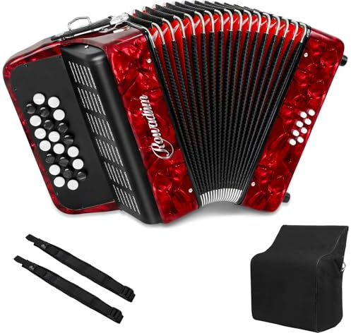 Accordion - 22 keys 8 bass, lightweight piano accordion for beginners, vibrant design for beginners and adults for easy learning (8 Bass, Red)