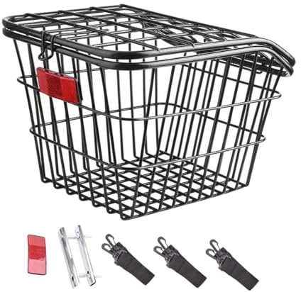 F Fityle Panier de vélo arrière Panier de Support de vélo Installer Facilement du Fil métallique élégant conteneur de Chargement de vélo Panier de vélo pour, Noir avec Couvercle