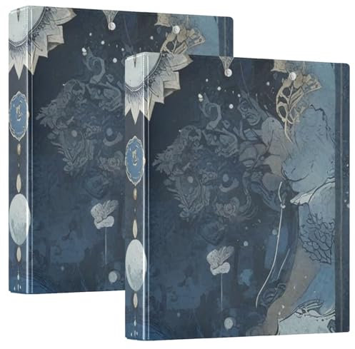 Runde Ringbinder, 3,8 cm, Blau und Schwarz, Tarot-Astrologie mit Tascheneinband, 1/2er-Pack, Schulhefter, Hardcover, 2 Stück