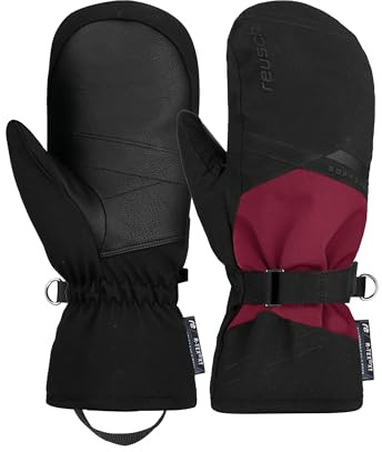 Reusch Moufles Ski Femme | Ultra-Chaudes, imperméables | Noir-Rouge | 8