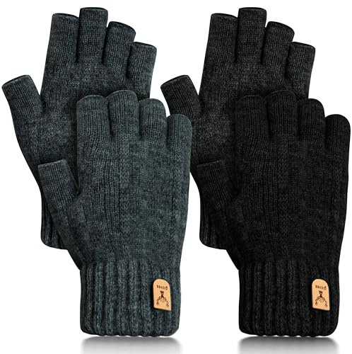 GwaOery Winterhandschuhe Fingerlose Handschuhe, Halbe Finger Handschuhe Warme Touchscreen Handschuhe Verdickte Thermische Gestrickt für Frauen Männer Tippen Arbeiten Laufen Radfahren Fahren Outdoor