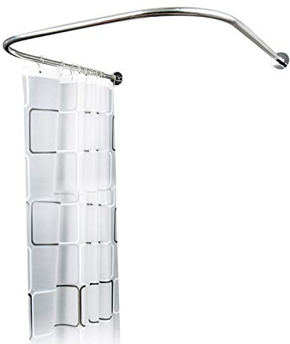 U-Form Duschstange,Duschvorhangstange Badewanne Bogenstange Einstellbar＋1*Duschvorhang,Edelstah Duschstange 20 kg Tragfähigkeit,Trocken-und Nassabscheidung | Ohne Bohren