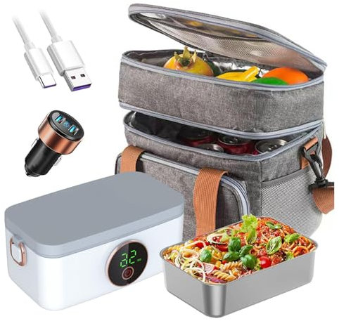 LFLIFENG Fiambrera Electrica Coche Recargable E Inalámbrico, Fiambrera Niña Portátil Y con Batería De 16000 mAh, Fiambrera Termica Comida Caliente
