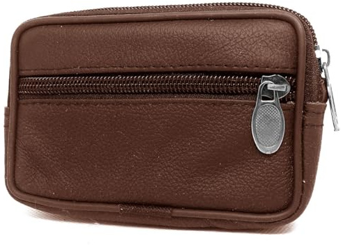 Charmoni - Portefeuille Homme - Porte Monnaie - Fermeture éclaire - en Cuir - pour Poches Plates - avec Passant Ceinture - Compact et léger (Marron)