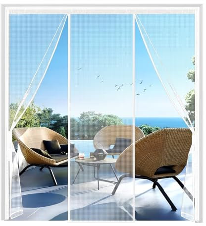 BalkontüR Insektenschutzrollo 225x245cm Fliegengitter Doppeltür für Balkontür Kellertür Terrassentür Klebmontage, Weiß