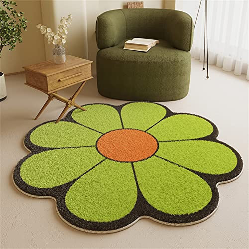 Langflor-Teppich in Nordischer Gänseblümchenform, groß, rund, weich, Kurzflor-Teppich für Schlafzimmer, Kinderzimmer, Wohnzimmer, saugfähig, rutschfest, Badematte, 100 cm (Grasgrün)