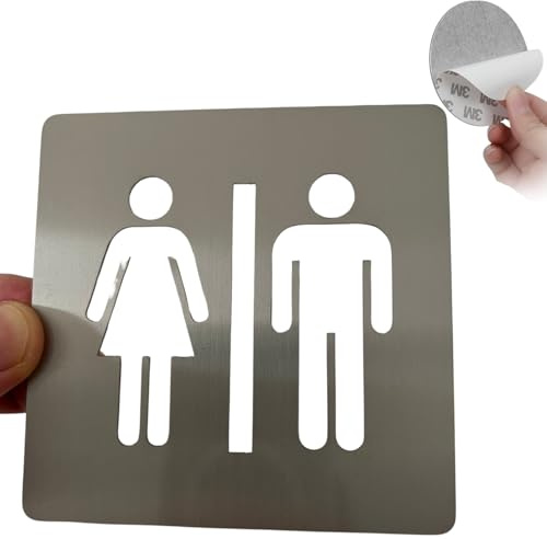 LEIASA | Signal adhésif WC homme femme – épaisseur 0,8 mm – 10 x 10 cm – Acier inoxydable – Signalisation de salle de bains – Panneau adhésif WC pour homme (signal de bain homme femme)