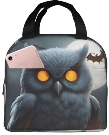 XTYGETY Lonchera reutilizable con estampado de búho, fantasma, calabaza, Halloween, bolsa de almuerzo aislada para el trabajo y aventuras al aire libre
