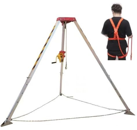 Kit de trépied en aluminium pour espaces confinés avec protection antichute de 9 m (32,8 pi) pour puits, caves, tunnels et égouts - Trépied de levage d'urgence robuste (treuil de 1180 kg + c