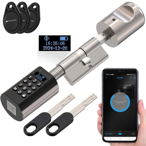 VisorTech Türzylinder: Elektronischer Tür-Schließzylinder mit Display, Code, Transponder, App (Elektrisches Türschloss, Türschloss-Zylinder, RFID)