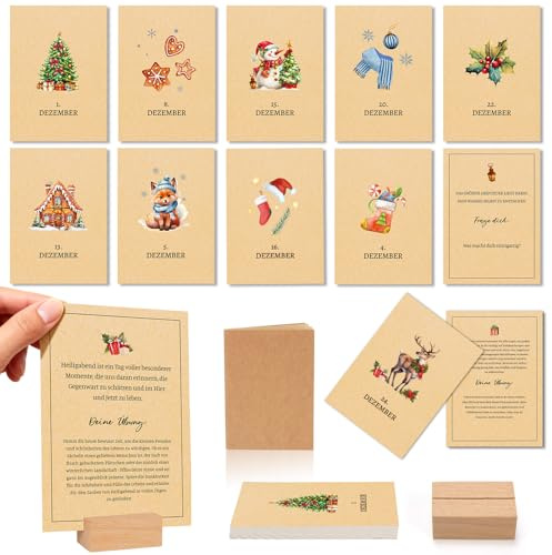 DPKOW Achtsamkeit Adventskalender 2026 Frauen Achtsamkeitskalender 2026 Achtsamkeitskarten Postkarten Mindful Lebensfreude Adventskalender Motivationskalender Sprüchen Tischkalender & Notizbuch Sockel