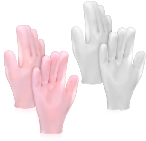 Elegaperma 2 Pairs Silicone Moisturizing Gloves,Hand Moisturiser Gloves,Moisturising Glove for Dry Hands,Silicone Overnight Moisture Glove for Softening Rough Skin - Pink & White