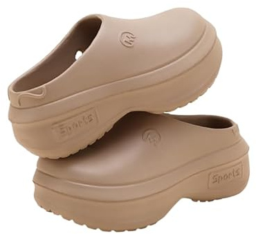 HCHCTRY Women's Stylish Solid Color Clogs, Soft Sole Platform Round Toe Walking Slides, EVA Non-Slip Sole Beach Slides (Brown,7.5)