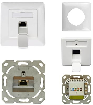 ProfiPatch Cat6A Netzwerkdose Unterputz 500MHz 1x RJ45 weiß | Geschirmt, POE-fähig, Anschluss rechts/links, CAT7/CAT6A/CAT6/CAT5 kompatibel