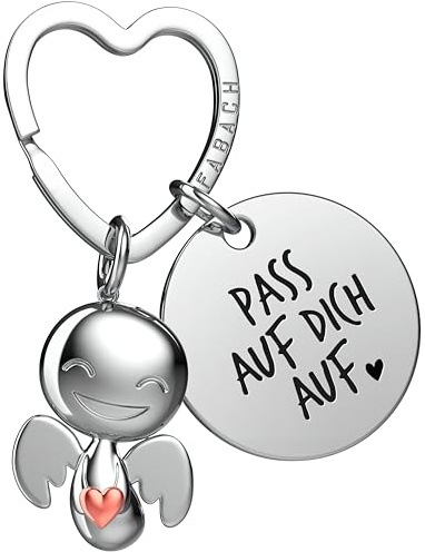 FABACH Schutzengel Schlüsselanhänger mit Herz und Gravur - Engel Glücksbringer mit Botschaft - Ich liebe dich Geschenk für Partner oder Freundin - Pass auf dich auf