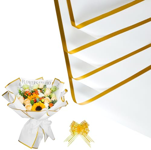 20 Blumenstrauß Geschenkpapier,Blumen Papier Verpackung, mit 10 Blumenbänder,Wasserdicht Bouquet Verpackungspapier für Geburtstage,Valentinstag Geschenkverpackungen, Blumen, Kunst und Handwerk（ Weiß）