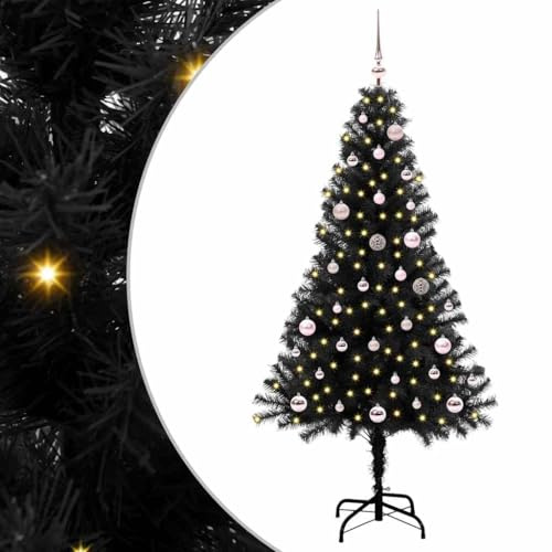 vidaXL Árbol de Navidad con 150 LED con Soporte Negro 150 cm PVC, Sala de Estar, árbol de Navidad Moderno, decoración Festiva, Luces LED cálidas, exhibición Interior