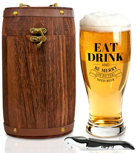 Cvkwe Birthday Gifts for Men Beer Glass Gift Set, Funny and Unusual Beer Glass Gift for Men, Beers & Unique Barrel Box Gifts for Husband, Birthday Pint Drinks Presents for Friends or Brother