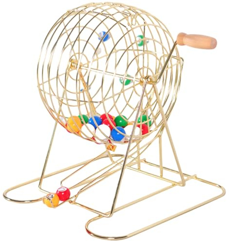 Pesoncarl Set da bingo Il set da gioco del bingo a manovella include 1 gabbia e 50 palline, gioco in metallo con serratura e scivolo per feste, riunioni annuali, bomboniere di carnevale