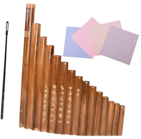 Bambus Panflöte 15 Rohre in G-stimmung, Braun, 1 Stück | Tragbares Einsteiger Instrument , 15-loch Ausführung Zufällige Farbe Zufälliger Stil
