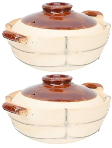 TOMETURE Cazuela de Barro con Mango Individual 0,5l para Guisos y Arroz, Olla de Piedra Coreana Resistente al Calor para Cocina Doméstica, Utensilios Cocina Cazuela con Tapa, Fuente