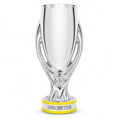 YYDSTES Trofeo Supercoppa Europea Replica, Resina Finitura Argentata 44cm | Oggetto da Collezione per Vetrina o Mensola, Regalo per Tifosi e Collezionisti, Perfetto per Casa, Ufficio o Spazio Sportivo
