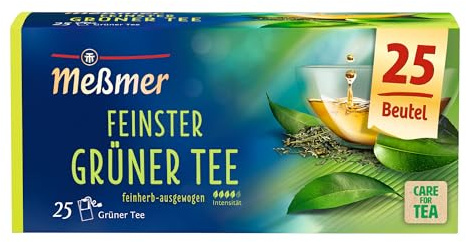 Meßmer Feinster Grüner Tee | Herb-frisch | 25 Teebeutel | Unfermentiert & aromatisch
