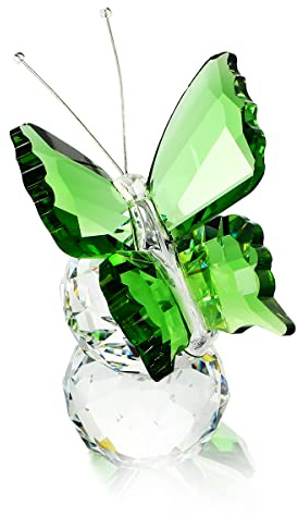 Grüner Kristall-Schmetterling – Sammlerstück & Briefbeschwerer Deko | Grüner Kristall-Schmetterling auf Kugelsockel, handgefertigt. Sammlerstück & Briefbeschwerer für Wohnzimmer, Büro, Vitrine.