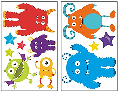 Samunshi® 11 Piece Monster Wall Tattoo Set for Child's Bedroom Baby Room, multicoloured, 2x 21x34cm