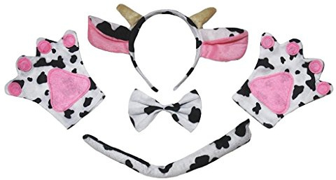 Petitebelle Diadema Bowtie Guantes de cola unisex adulto Disfraz de 4 piezas Un tamaño Vaca lechera
