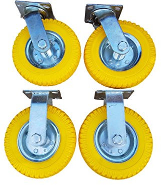 2 x FROSAL Bockrolle + 2 x Lenkrolle 8 2.50-4 als 4 tlg. Set | PU Rad Ø 200 mm pannensicher auf Stahlfelge