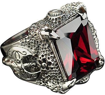 Vintage Echt 925 Sterling Silber Drachenklaue Ring mit Facette Rot Granat Stein Punk Drachen Klaue Schmuck für Herren Größe 58-70