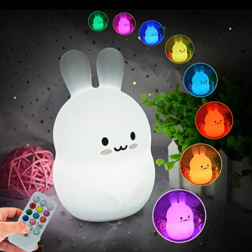 Glinrui Nachtlicht Kinder Hase - 9 Farben Nachttischlampe Kinderzimmerlampe Tragbare Nachtlampe Wiederaufladbare Lampen -Zeiteinstellung/Lichtintensität Einstellbar - Mittel
