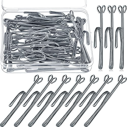 50 Pieces Metal Curtain Hooks Slip on Drapery Hook Shower Curtains Hooks Stainless Steel Drapery Pins and Hook for Window Door Curtain and Bathroom (Silver)