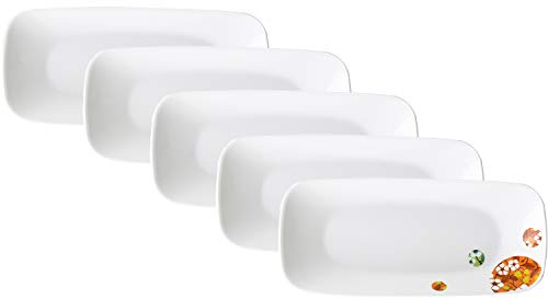 Corelle Square Long Plates, Set of 5, Break-resistant, Lightweight, Microwave & Oven Safe, Dishwasher Safe, Bombon Flail