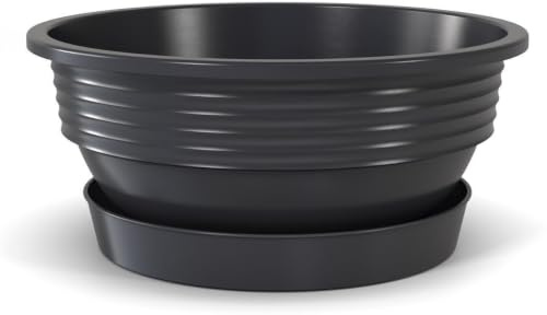 Plastard Pflanzenschale Ø 40 cm mit Untersetzer rund – Anthrazit | Witterungs-, UV- & frostbeständig, inkl. 30 cm Untersetzer, ideal für Garten, Balkon & Innenbereiche, Deko Blumenschale