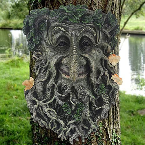 XXXXW Gartenstatuen Harz Statue Baum lächelnd Gesicht Vogelzuführer für Outdoor Garten Dekoration Simulation Holz Vogel Feeder Handwerk Home Wanddekor Dekorative Gartenskulptur