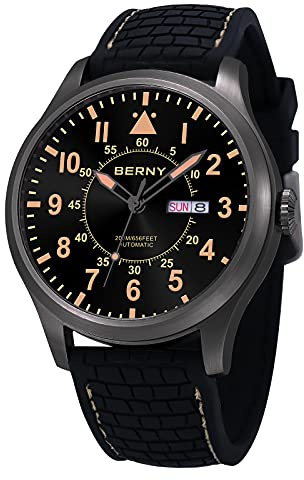 BERNY Herren Automatikuhr Übergroß Superleuchtend Mechanisches Armbanduhr 20ATM Wasserdicht Pilotenuhr Saphirglas Fliegeruhr