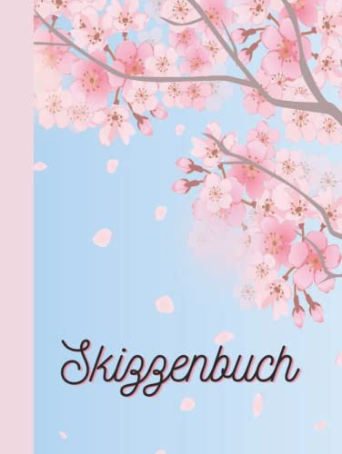 Skizzenbuch gebunden blanko: Notizbuch mit Pinken Blüten Design Groß, 8.5x11, 120 Seiten, zum Zeichnen, Taschenbuch für Frauen, Männer und Kinder