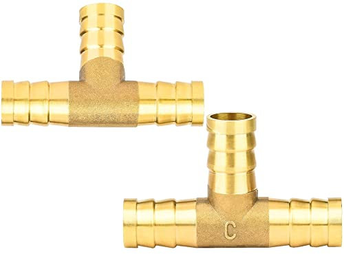 nutmanel 2 Pack Brass Hose Barb Tee, 12mm Brass Hose Connector T-Piece 3 Way for Hose Connections