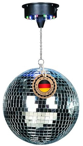 ETEC Professional DISCO30 Spiegelkugel 30cm Set mit LED Motor DISCOLIGHT BELEUCHTUNG Discokugel Disco Effekt Strahler silber batteriebetrieben mit 18 LEDs Partykeller DJ Club