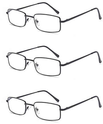 OuShiun Filtre de Lumière Bleue Lunettes de Lecture Lunettes d'Ordinateur pour Hommes Anti Rayons Pack de 3 Monture en Métal pour Hommes Lecteurs (Noir,2.5)