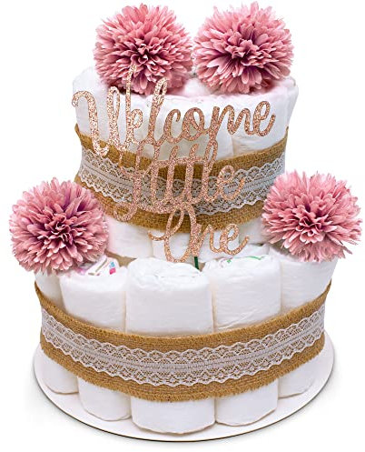 MilaBoo Vintage Windeltorte Mädchen, Premium Windeltorte im Boho Stil, Geschenk zur Geburt oder Taufe (rosa)