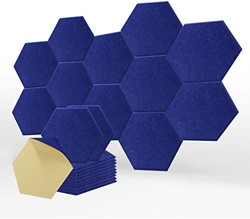 SK Studio 12 Stücke Akustikplatten, Akustik Hexagon Panels 30 x 25 x 0.9cm Selbstklebend Schallschutzpaneele Hochdichte Wandfliesen für Tonstudio, Büro, Studio, Akustische Behandlung Dunkelblau