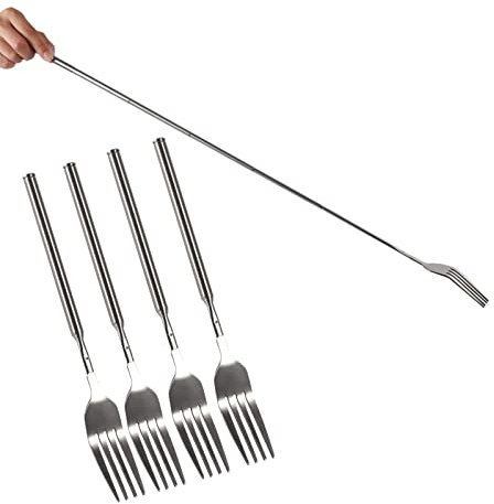 EdirFtra 5pcs Fourche télescopique, Fourche à Longue poignée Extensible, Fourchette à Dessert en Acier Inoxydable, Fourche à saucisses Barbecue
